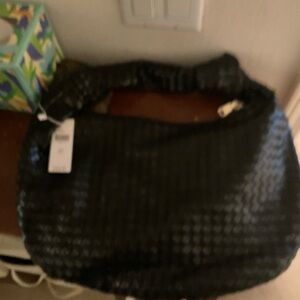 Melie Bianco Black Textured Hobo Bag